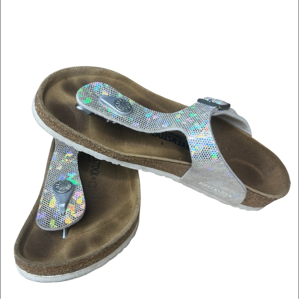 Birkenstock Girls size 33 Holgraphic Thong Slip On Hard Bottom - Picture 4 of 9